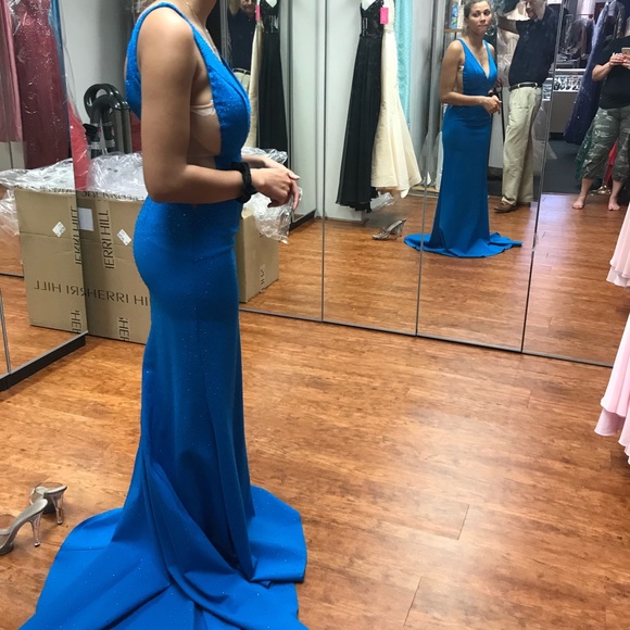 Peacock blue prom dress - Picture 2 of 4
